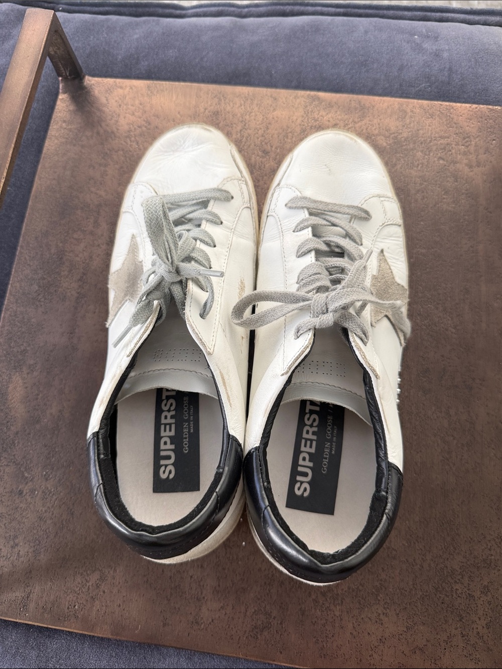 Golden Goose White Leather Sneakers with Gray Star and Black Heel - Picture 2 of 3
